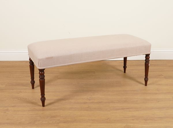 A MAHOGANY FRAMED RECTANGULAR UPHOLSTERED FOOTSTOOL