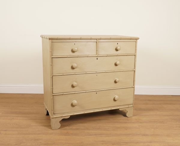 A GREY PAINTED FIVE DRAWER CHEST