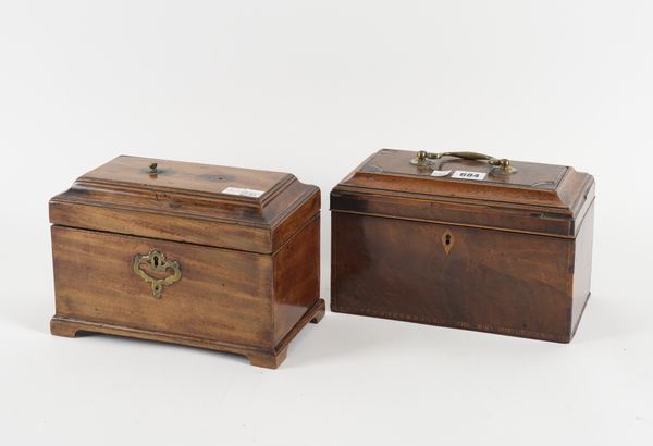 A GEORGE II MAHOGANY TWIN DIVISION TEA CADDY (2)