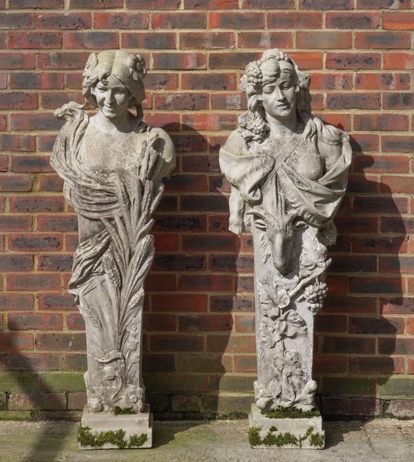 A PAIR OF PATINATED FIBREGLASS TERM FIGURES (2)