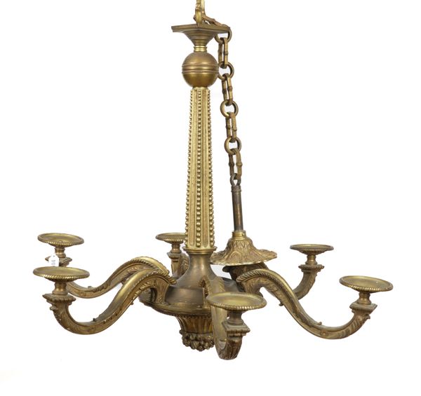 A FRENCH REGENCE STYLE GILT-METAL SIX LIGHT CHANDELIER