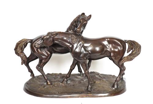 AFTER P.J. MENE: A PATINATED BRONZE EQUESTRIAN GROUP KNOWN AS 'L'ACCOLADE'