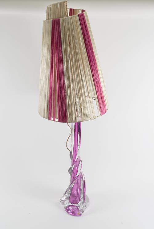 VAL ST LAMBERT: A BELGIAN PINK GLASS TABLE LAMP