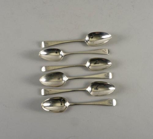 SIX SILVER DESSERT SPOONS (6)