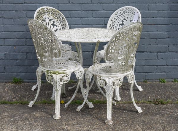 A WHITE PAINTED CAST ALUMINIUM CIRCULAR GARDEN TABLE (5)