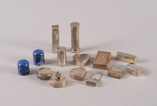 TWO SILVER MOUNTED GLASS DECANTERS AND FOURTEEN FURTHER ITEMS (16)