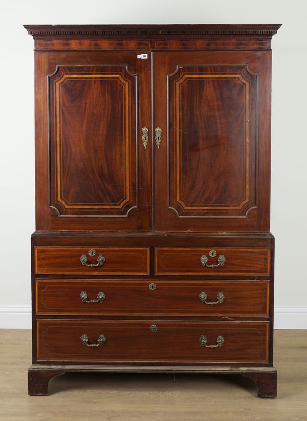 A GEORGE III INLAID MAHOGANY LINEN PRESS