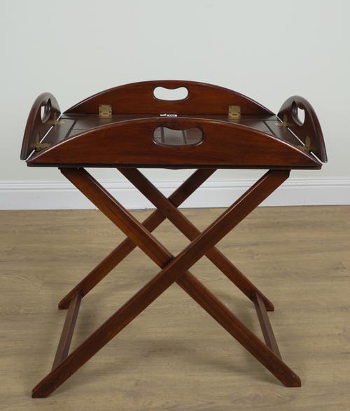 A CAMPAIGN STYLE FOLDING BUTLERS TRAY ON STAND