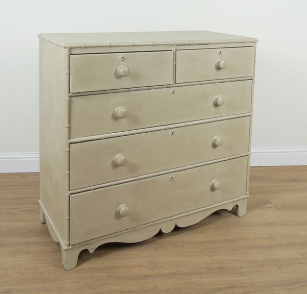 A GREY PAINTED FIVE DRAWER CHEST