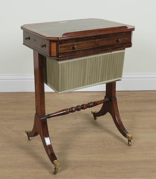 A REGENCY BURR WALNUT INLAID ROSEWOOD WORK TABLE