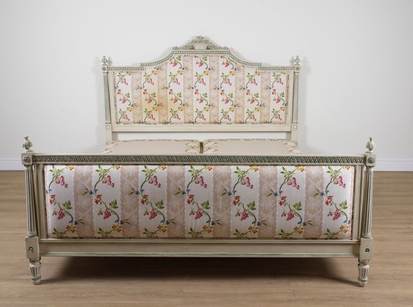 A  20TH CENTURY FRENCH POLYCHROME PAINTED SUPER KINGSIZE BED