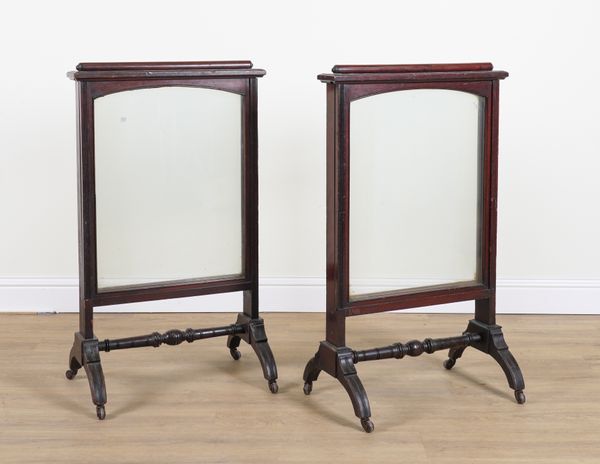 A PAIR OF MID 19TH CENTURY MAHOGANY EXTENDABLE FIRE SCREENS (2)