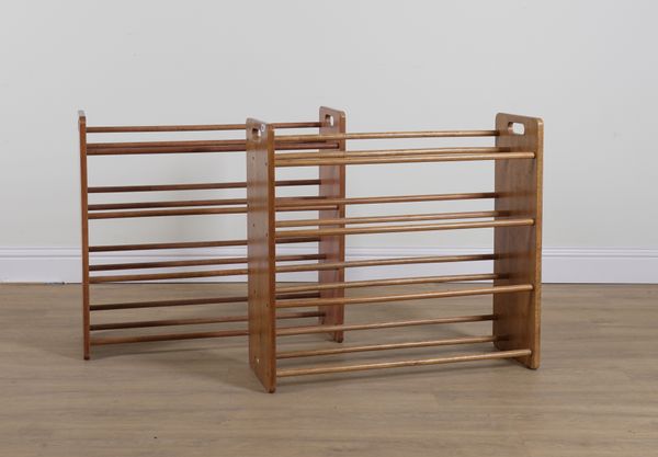 FAO SCHWARZ; A PAIR OF MID 20TH CENTURY FOUR TIER SHOE RACKS (2)