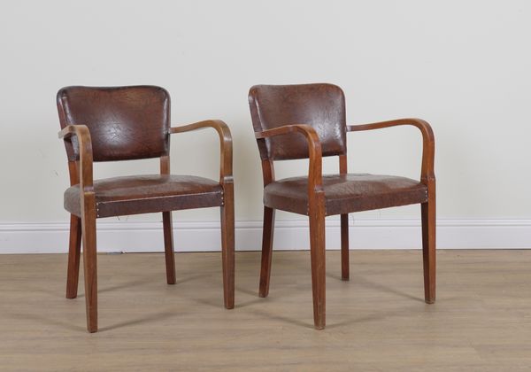 A FROSCHER;  A PAIR OF MID 20TH CENTURY BEECH FRAMED OPEN ARMCHAIRS (2)