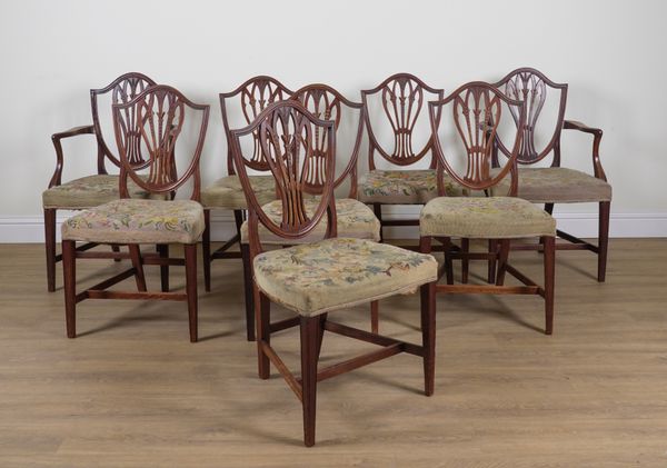 A SET OF EIGHT GEORGE III MAHOGANY SHIELDBACK DINING CHAIRS (8)