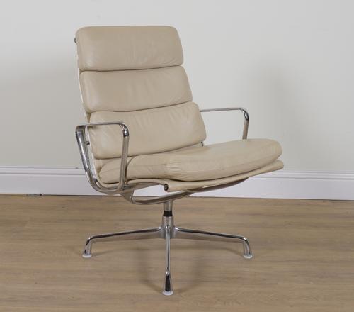 HERMAN MILLER; A CREAM LEATHER AND CHROME SOFT PAD HIGHBACK CHAIR
