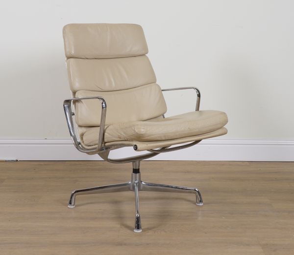 HERMAN MILLER; A CREAM LEATHER AND CHROME SOFT PAD HIGHBACK CHAIR