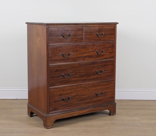A 19TH CENTURY MAHOGANY FIVE DRAWER CHEST