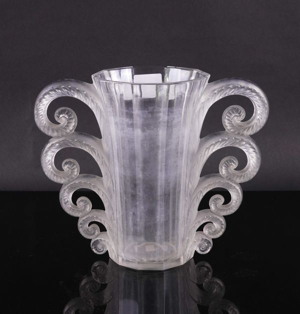 `BEAUVAIS'. A LALIQUE CLEAR AND FROSTED TWO-HANDLED VASE