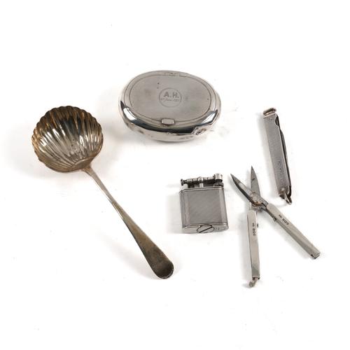 A DUNHILL SILVER PLATED GAS LIGHTER AND FOUR FURTHER ITEMS (5)