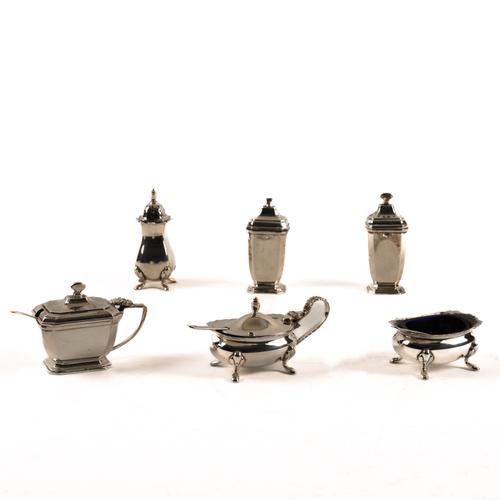 TWO SILVER CONDIMENT SETS (8)