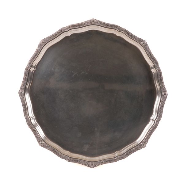 A SILVER SHAPED CIRCULAR SALVER