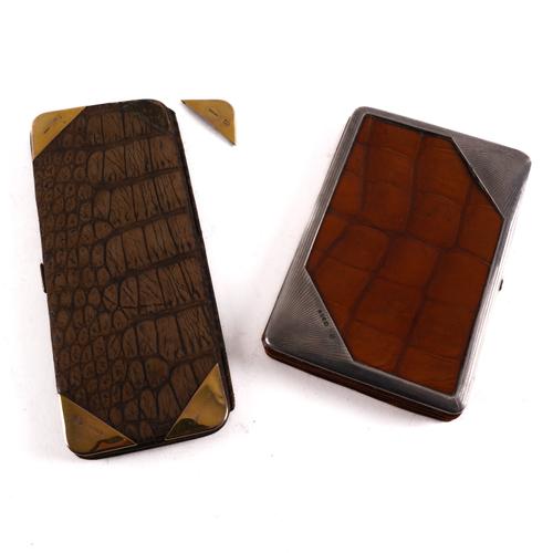 A 9CT GOLD MOUNTED LEATHER CASE AND A SILVER MOUNTED CIGAR CASE (2)