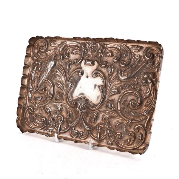 A VICTORIAN SILVER SAHPED RECTANGULAR DRESSING TABLE TRAY