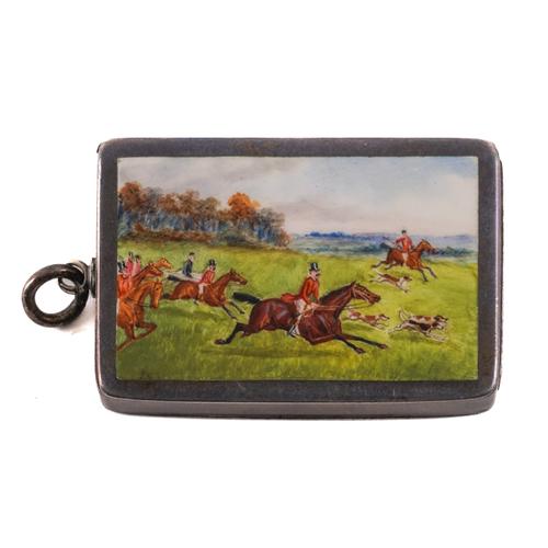 A VICTORIAN SILVER AND ENAMEL RECTANGULAR VESTA CASE