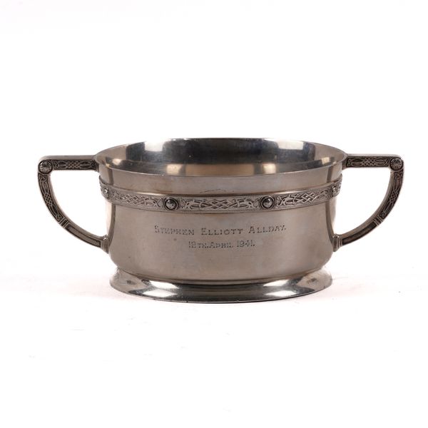 A SILVER TWIN HANDLED CHRISTENING BOWL