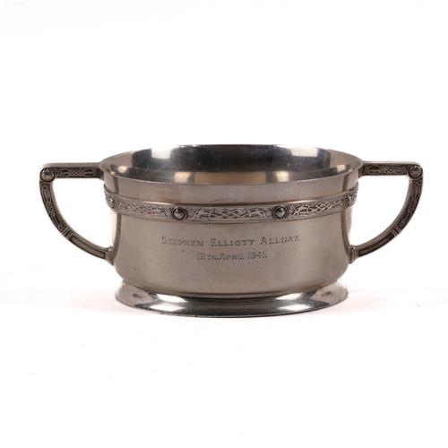 A SILVER TWIN HANDLED CHRISTENING BOWL