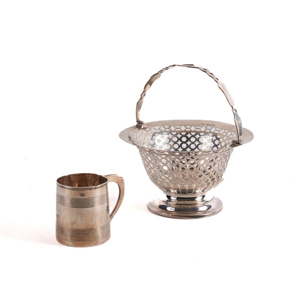 A SILVER BASKET AND A SILVER MUG (2)