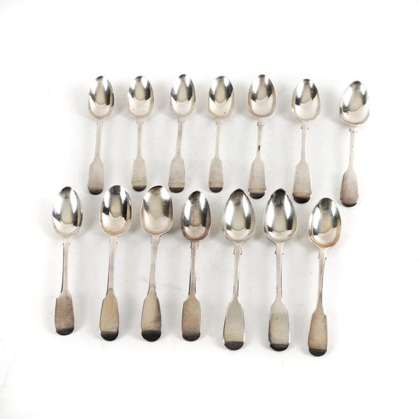 FOURTEEN SILVER FIDDLE PATTERN TEASPOONS