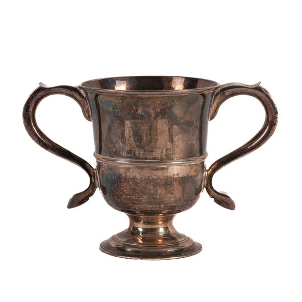 A LATE GEORGE II SILVER TWIN HANDLED CUP
