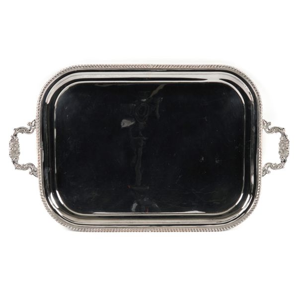 A PLATED RECTANGULAR TWIN HANDLED TRAY