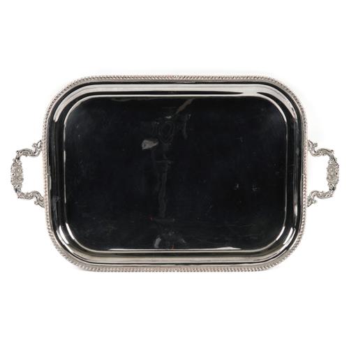 A PLATED RECTANGULAR TWIN HANDLED TRAY