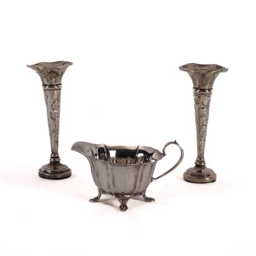 A SILVER MILK JUG AND A PAIR OF SILVER VASES (3)