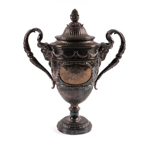 A GEORGE III SILVER TWIN HANDLED CUP AND COVER