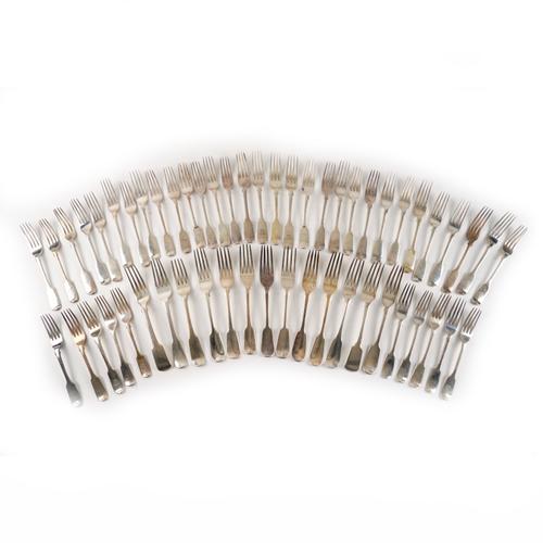 A GROUP OF SILVER FIDDLE PATTERN FORKS (54)