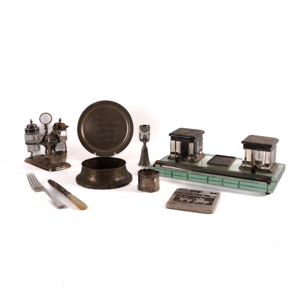 A GROUP OF SILVER, FOREIGN AND PLATED WARES (9)