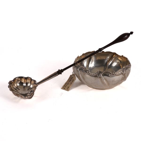 A SILVER TODDY LADLE AND A NORWEGIAN BOWL (2)