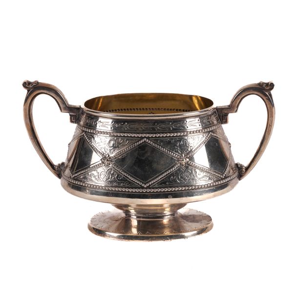A VICTORIAN SILVER TWIN HANDLED SUGAR BOWL
