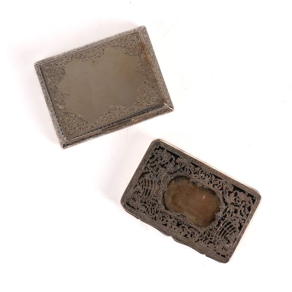 A RECTANGULAR ENGINE TURNED BOX AND ANOTHER BOX WITH A GLAZED LID (2)