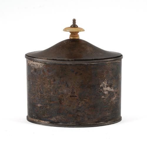 A SILVER HINGE LIDDED TEA CADDY