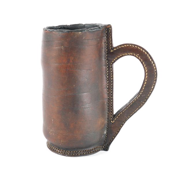 A STITCHED LEATHER TANKARD