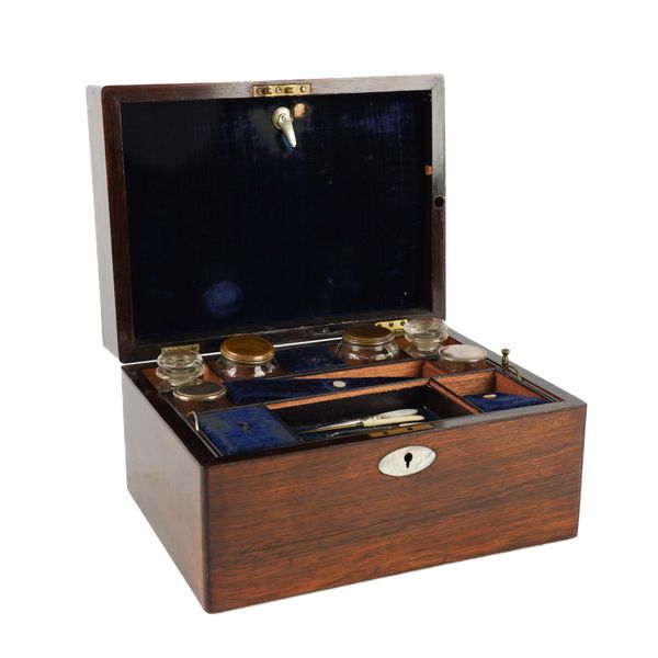 A VICTORIAN ROSEWOOD MOTHER-OF-PEARL INLAID TOILET BOX