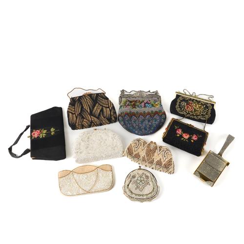 A FRENCH GILT-METAL GLASS BEAD AND EMBROIDERED CLUTCH BAG (10)