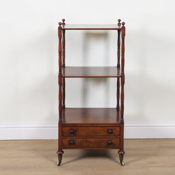 AN EARLY VICTORIAN MAHOGANY THREE TIER WHAT-NOT