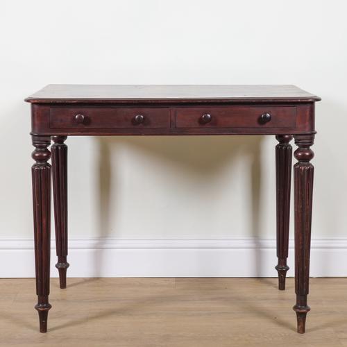 A REGENCY MAHOGANY TWO DRAWER SIDE TABLE