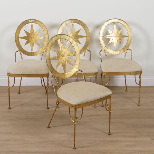 A SET OF FOUR MID 20TH CENTURY ITALIAN GOLD PAINTED METAL SIDE CHAIRS (4)